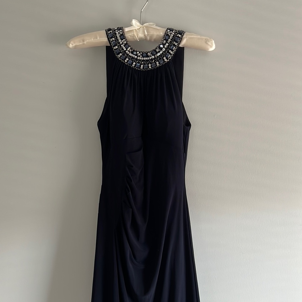 Women’s Size 6 formal gown in Navy Blue with crystal beaded top